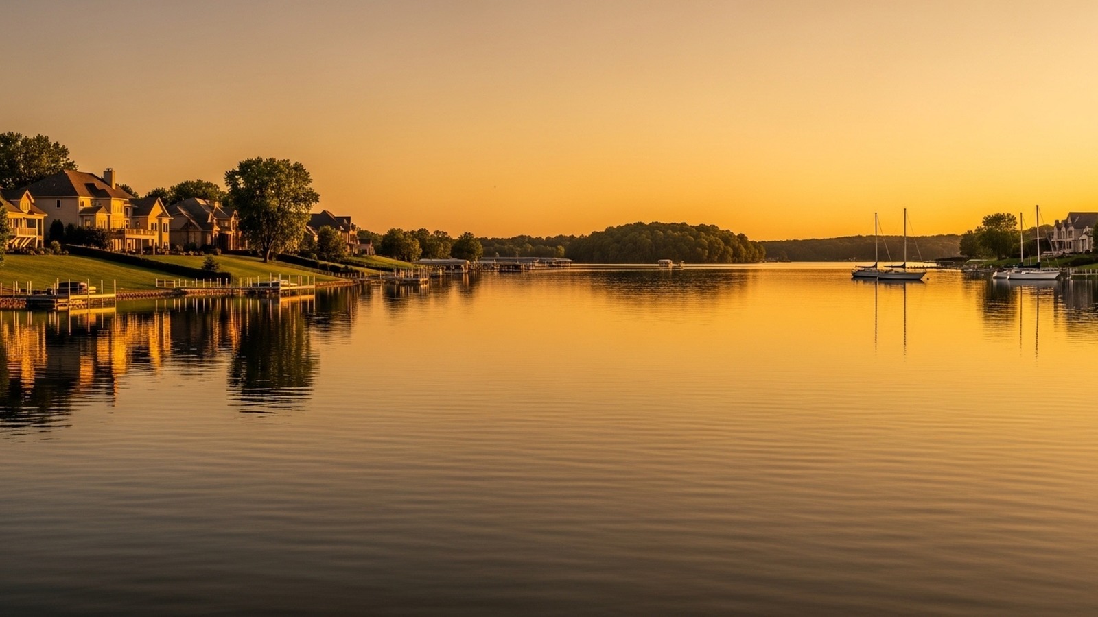 Geist Reservoir, Indiana — golden-hour skyline / signature landmark