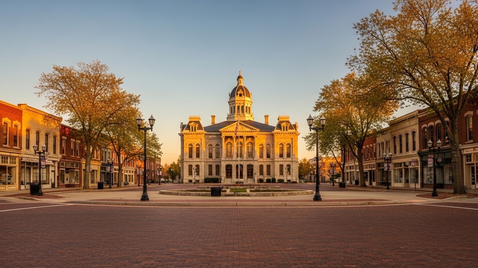 Noblesville, Indiana — golden-hour skyline / signature landmark