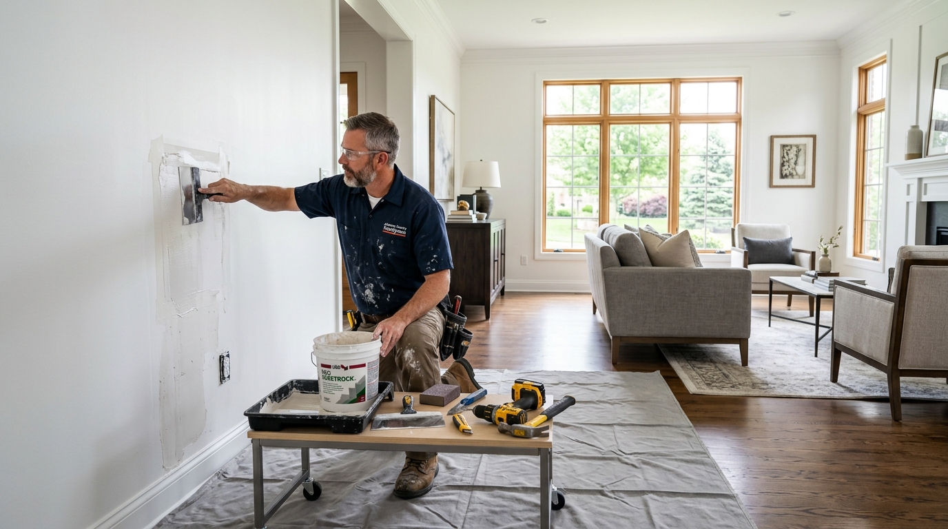 Professional drywall repair in Johnson County Indiana upscale home - Nick's Handyman Service